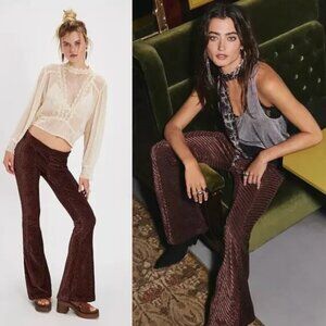 Free People Brown Ribbed Wide Leg Pants